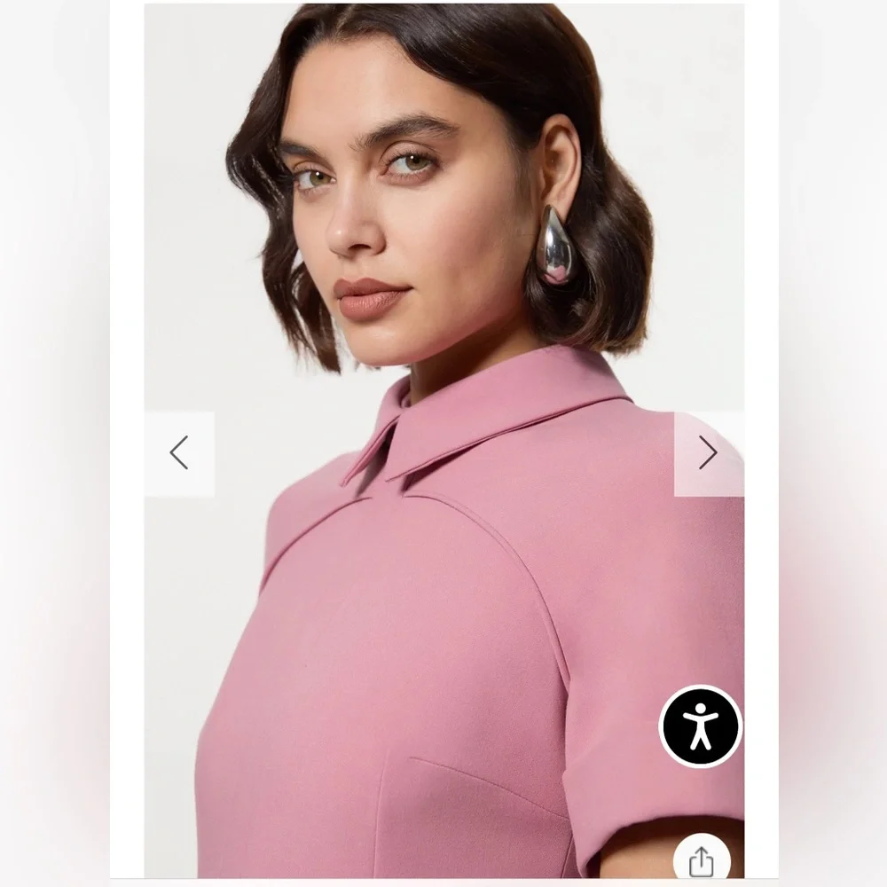 KAREN MILLEN Compact Stretch Tab Detail Full Skirted Midi Dress Dusty Pink NWT - Picture 4 of 15